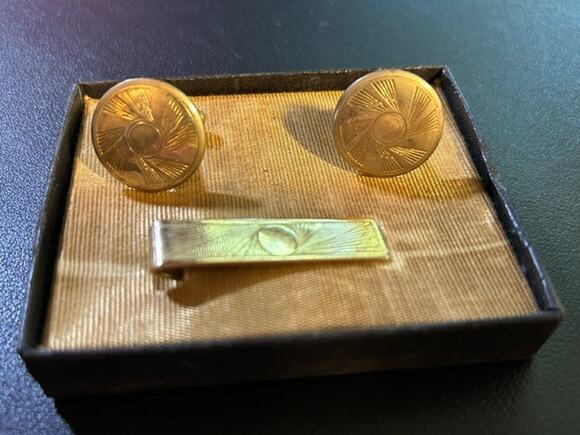 Unbranded Other - Vintage Gold Tone Sunburst Cufflinks & Tie Clip Set 3 Piece Boxed Mid Century